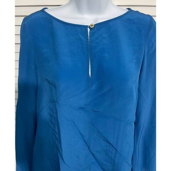 Trina Turk Keyhole Flowy Silk Blouse Blue Small - Picture 13 of 13
